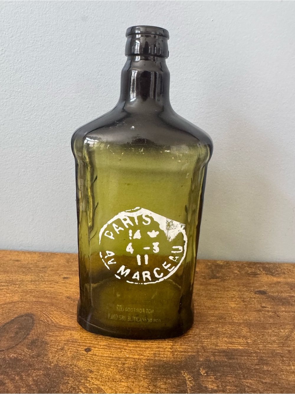 Olive Green Glass Bottle Paris Au Marceau French Country Rustic Farmhouse Decor
